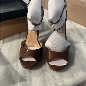 Nina Brown Heels with Open-Toe Design and Slingback Style